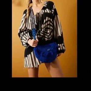 Free People-Macrame Moon Crossbody Purse Bag-Blue-New